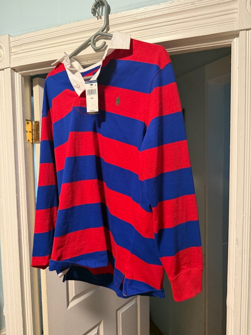 Ralph Lauren Men’s Long-Sleeve Rugby Polo in Red & Blue - Picture 2 of 4
